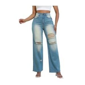 JEANS WITH TORN AND YENFEYELLOW WORN DETAIL, L, 2D-1315B001 134